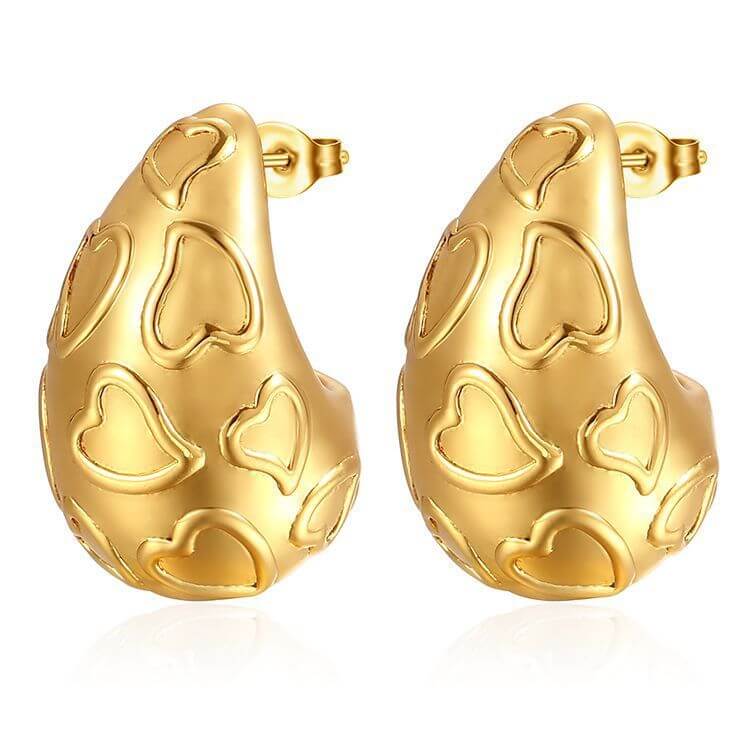 Hearts Pattern Drop Earrings Gold